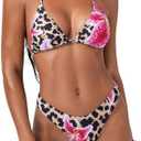 MakeMeChic Women's Halter Triangle Thong Bikini Sets High Cut Swimsuit Bathing Suit Swimwear Size L