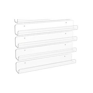 upsimples 4 Pack Clear Acrylic Shelves, 1.7" x12" Clear Wall Shelves for Nail Polish, Vinyl Wall Mount, Record Holder, Magazine Rack, Comic Display, Picture Ledge Shelf Décor