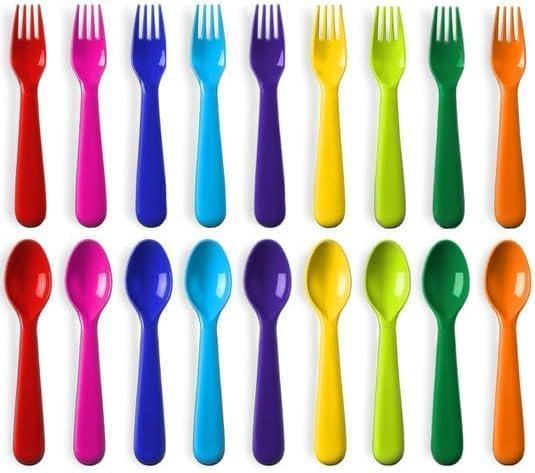 Toddler Utensils Set of 18 Plastic Kids Utensils Forks and Spoons - BPA FREE/Dishwasher Safe Toddler Flatware Set Brightly Colored Children's Safe Silverewre Cutlery Set