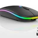 Guiheng Wireless Bluetooth Mouse, LED Dual Mode Rechargeable Silent Slim Laptop Mouse, Portable (BT5.2+USB Receiver) Dual Mode Computer Mice, for Laptop, Desktop Computer, ipad Tablet, Phone, TV (Black)