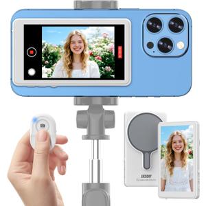 Vlog Selfie Monitor Screen iPhone, 4K 60fps Recording, Wireless Screen Mirroring with Remote Control, Magnetic Fixation, 180 Rotation, 3 Levels of Brightness, Compatible with iPhone & Android