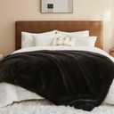 L'AGRATY Faux Fur Throw Blanket: 50''x 60'' Luxury Fluffy Plush Thick Faux Fur Blanket for Bed Couch Sofa - Cozy Soft Fuzzy Blankets for Women Man: Minky Couture Decoration Blanket (Black)