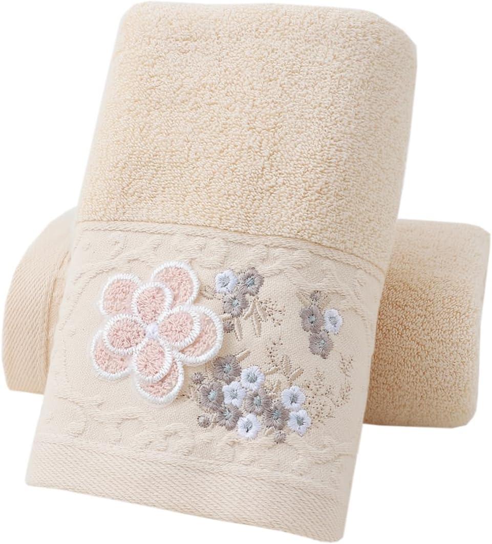 Pidada Hand Towels Set of 2 Embroidered Floral Pattern 100% Cotton Absorbent Soft Decorative Towel for Bathroom (Brown)