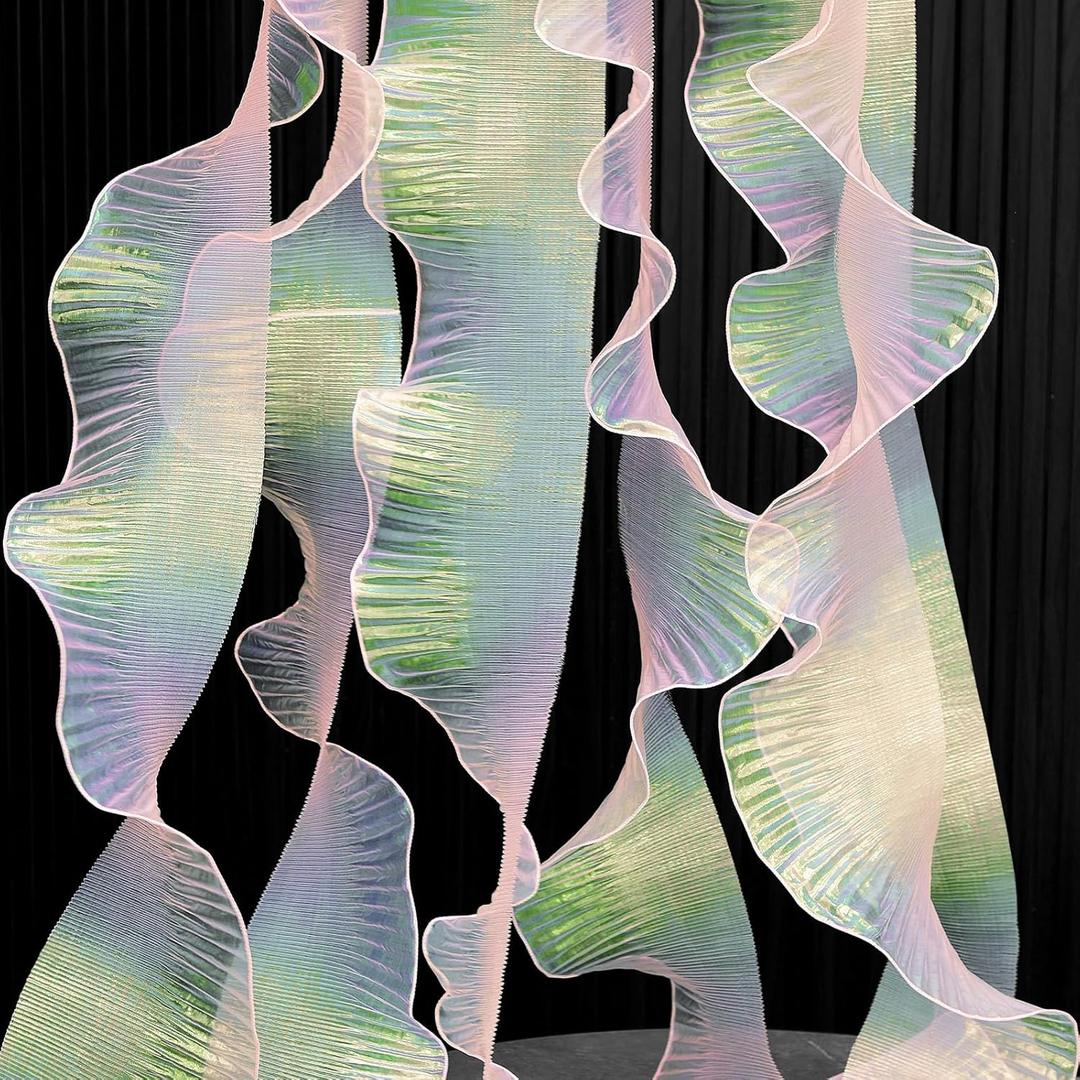 Newwiee 15 Yard Ruffle Pleated Chiffon Trim Jellyfish Organza Ribbons Ruffled Iridescent Ribbon Jellyfish Fabric Lace Fabric Trim for Hat Lantern Skirt Christmas Tree Decor (Iridescent)