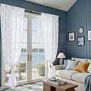 Jinchan Sheer Curtains for Living Room Bedroom White Coastal Curtains for Beach Cabin Summer Room 84 Inch Long Voile Light Filtering Seashell Starfish Window Treatments Set Rod Pocket 2 Panels