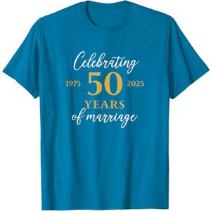 Funny 50 Years of Marriage 1975 50th Wedding Anniversary T-Shirt (Small, Sapphire Blue)