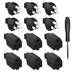 HITRENDS Electrical Replacement Plug Ends, Extension Cord Ends 125V 15A 2Pole 3Wire Male & Female Connectors (Male and Female Set)