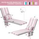 Outdoor Chaise Lounge Cushion Set of 2 with Head Pillow and Side Pockets, Water Repellent & Weather Resistant Patio Recliner Lounge Chair Cushions for Lawn, Pool & Beach (Pink Stripe, 72" x 21")