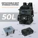 KastKing BaitSpace 50L Fishing Tackle Backpack with Removable Bait Binder & 4 Tackle Boxes,2 Rod Holders Storage Fishing Gear and Equipment,Black Camo