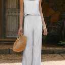 ROYLAMP Women's Summer 2 Piece Outfits Sleeveless Square Neck Tops Wide Leg Pants set Jumpsuit with Pockets (White, XL)