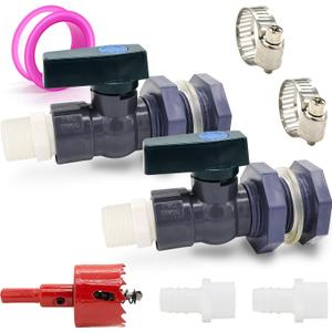 2 Set PVC Rain Barrel Diverter Kit Rain Barrel 3/4 Inch Spigot Kit with Bulkhead Fitting, Hose (25mm/1" + 16mm/0.63") Adapter, Hole Saw, Ball Valve, Clamps, Thread Seal Tape