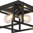 2-Light Flush Mount Ceiling Light Fixture, Industrial Black Metal Ceiling Light, Modern Rectangle Close to Ceiling Light for Hallway, Kitchen, Entryway