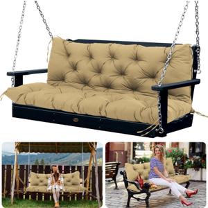 Porch Swing Cushions Replacement 60 inch with Backrest Extra Thick 5" Waterproof 3 Seater Swing Cushions for Outdoor Furniture Patio Bench (Khaki 60x40x5inch)