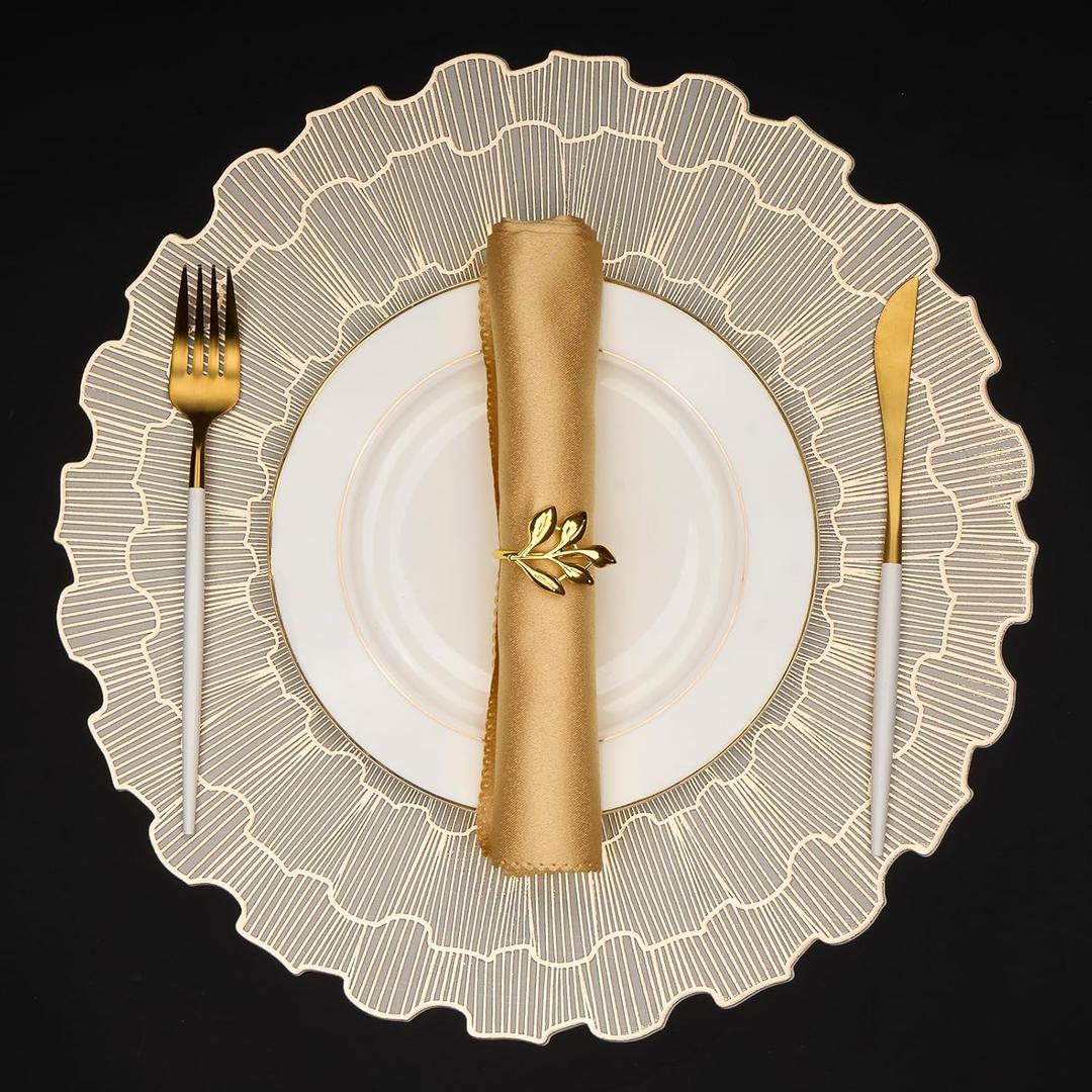Evevda Round Placemats 15 inch Vinyl Placemats Set of 6 Gold Dining Table Mats for Indoor Outdoor Party Wedding Dinner Housewarming Anniversary