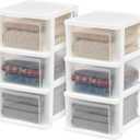 IRIS USA Plastic Drawer Storage Organizer, 3-Drawers, 2-Pack, for Classroom Art Craft Supplies, Bathroom Bedroom, Laundry Room, White/Clear