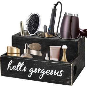 Unistyle Hair Blow Dryer/Curling Iron Holder, Countertop, Hair Tools & Styling Supplies Organizer Flat for Bathroom Counter for Accessories, Makeup, Toiletries Storage, Black