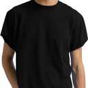 Men's Short Sleeve Round Neck T Shirts Boxy Raw Cut Tee Casual Basic Tops (Black, L)