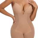 SHAPERIN Backless Shapewear Strapless Bodysuit Bra Fajas U Plunge Tummy Control Low Back Full Body Shaper Corset for Women (Small)