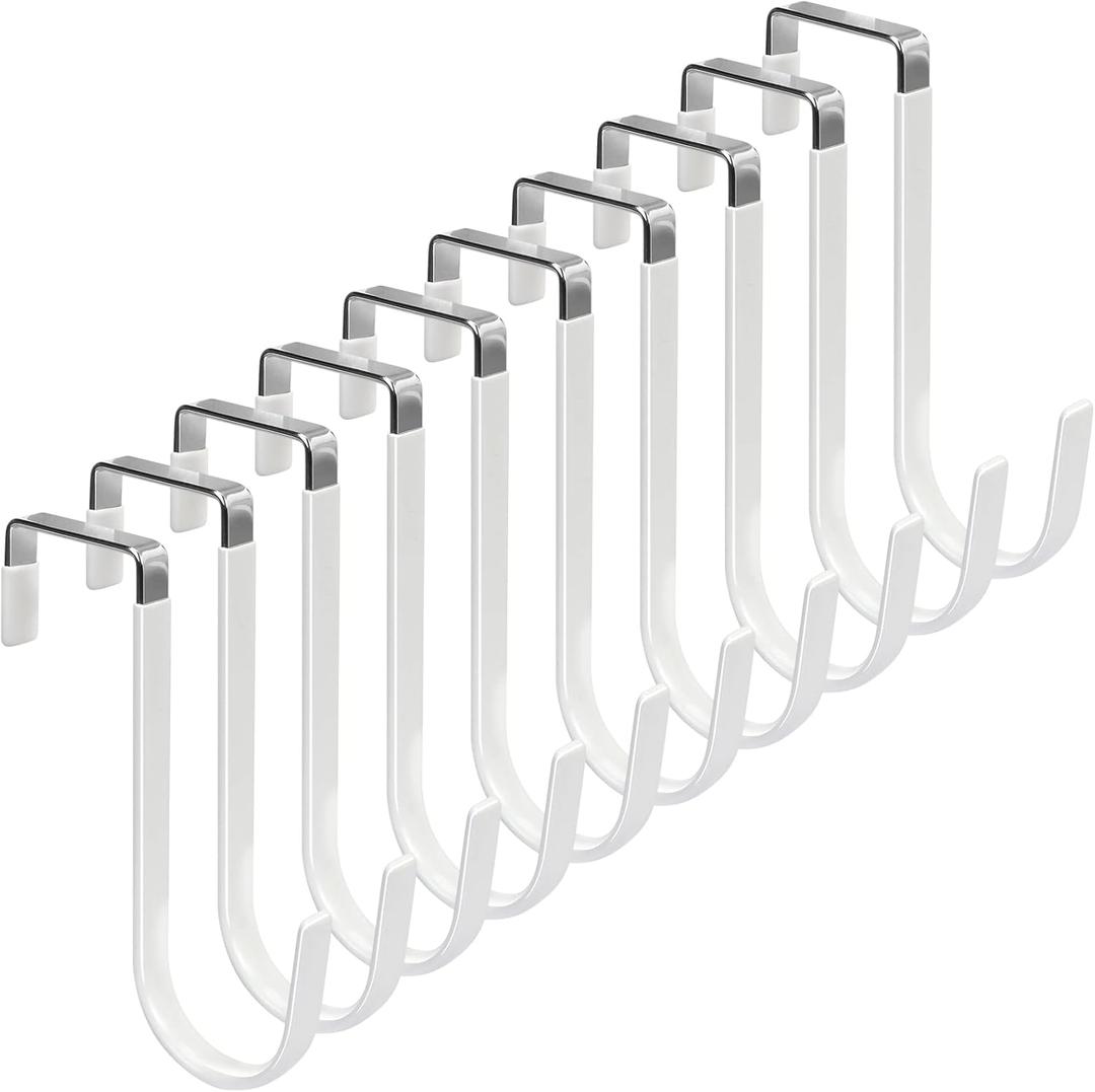 FYY Over The Door Hooks, 10 Pack Door Hangers Hooks with Rubber Prevent Scratches Heavy Duty Organizer Hooks for Living Room, Bathroom, Bedroom Hanging Clothes, Towels, Hats, Coats, Bags White (Short)