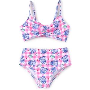 Disney Stitch Minnie Mouse Bikini Swimsuit, 2 Piece Toddler Girls Bathing Suit, Swimwear with Straps & Bow, UPF 50+ Rashguard (Purple)