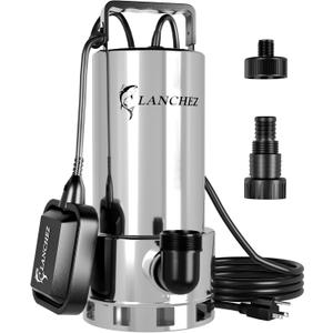 Lanchez 1.6 HP Stainless Steel Sump Pump Submersible with Automatic Float Switch, 5500GPH Clean/Dirty Transfer Water Pump with 25FT Cord for Swimming Pool Garden Basement Tub Pond Draining