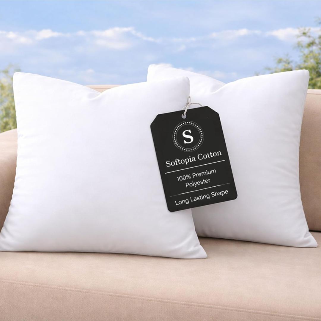 Throw Pillow Inserts (2 Pack, 12"x12", Polyester) - Small Square Cushion Stuffers, Soft Decorative Pillow Forms, Perfect for Accent Chairs, Travel, Sofa, Couch, Living Room, White