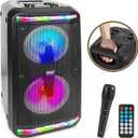 Pyle Bluetooth Speaker & Microphone System - Portable Stereo Karaoke Speaker with Wired Mic, Built-in LED Party Lights, MP3/USB, FM Radio (6.5 Subwoofers, 500 Watt MAX) (PPHP266B.5) (Multi-Color)