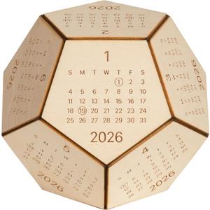 2026 Desk Calendar Wood Dodecahedron, DnD Gifts for Men, Funny Office Gifts for Coworkers, Unique Mens Desk Accessories, New Year Gift Ideas for Boss Male, Employee, White Elephant Exchange