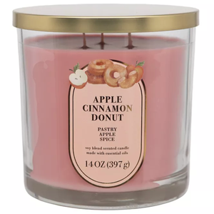 Apple Cinnamon Donut, Soy Blend Scented Candle Made with Essential Oils, 14oz, 3 Wick