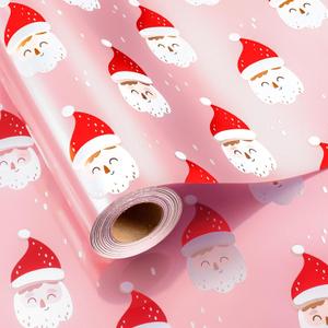 2 x Retrify Christmas Pink Wrapping Paper - Mini Roll - 17 Inches x 32.8 Feet Cute Santa Claus Metallic Foil Shine Gift Wrap Paper Roll for Holiday Party Celebration