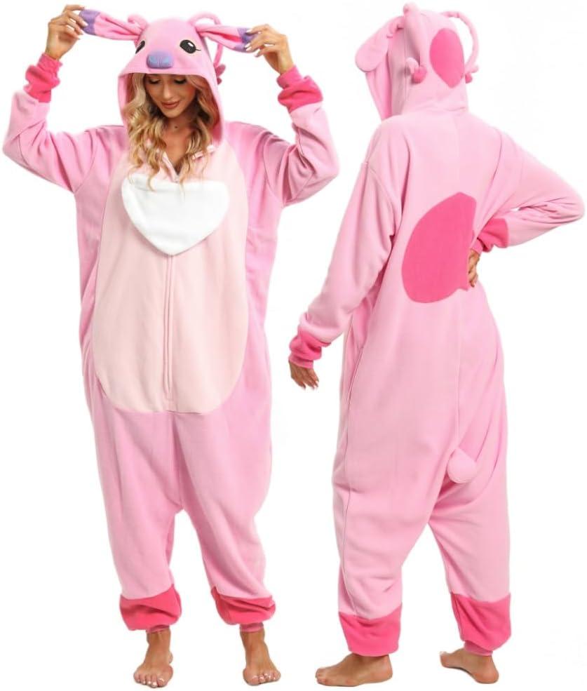 Wishliker Unisex Adult Onesie Pajamas Animal Onesies Women Men Christmas Halloween Cosplay Costume Sleepwear (Zipper Pink)