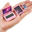 1/12 Dollhouse Furniture Decor Laptop Accessories, 1/6 Scale Minature Tablet Smart Phone Mini Stuff Doll House Furniture Play Set Accessories 3 Pcs (Pink)