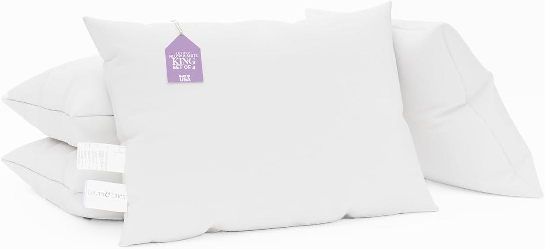 Comfortable Pillows 20x36 Set of 4 King Size Inserts Pillows Made in USA Bed Pillow 20 x 36 sham Inserts for Sleeping Pillow Insert by Looms and Linens for Bedroom