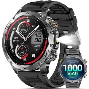 Military Smart Watches for Men, Smart Watch with 1000 mAh Battery/Answer/Dial Calls/Fitness Tracker/Flashlight/Heart Rate/Sleep Monitor/100+ Sports Mode, 1.7 Waterproof Smartwatch for Android/iPhone