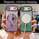 for iPhone Air Case, Glitter Clear Cute Paw Love Heart, Compatible with MagSafe, Strong Magnetic Full Camera Lens Protection Cover, Soft Slim Bling Phone Case 6.5" - Purple