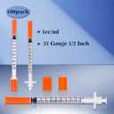 1ML 31G 1/2 Inch 12.7mm Syringe, Lab Syringes Individually Wrapped, Pack of 100