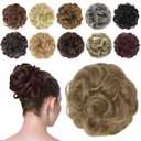 FESHFEN Messy Bun Hair Piece - Wavy Synthetic Chignon Scrunchies for Instant Volume, Elastic Bun Ponytail Hair Extensions Thick Hairpieces for Women, Light Brown mix Natural Blonde 1.50 oz (Medium)