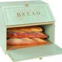 HOMEKOKO Double Layer Large Bread Box for Kitchen Counter, Retro Design Wooden Large Capacity Bread Storage Bin (Mint Green)