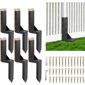 6-Pack 3.74" Width Fence Post Repair Kit, 24in Total Length Heavy Duty Ground Spike Anchor for Wooden Post Repairing Tilted/Broken Posts