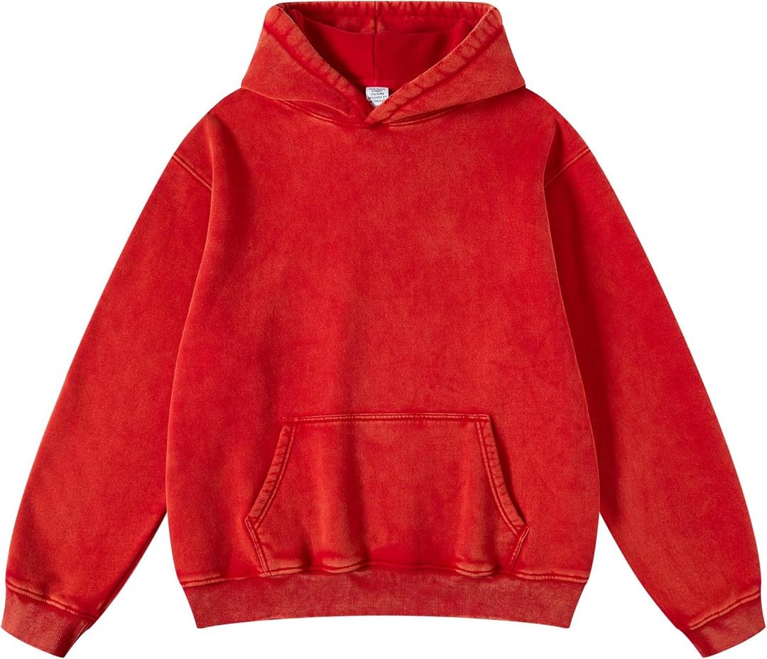 hathne Men's Oversized Hoodies Sweatshirt Cotton Wash Hooded Baggy Pullover Hoodies Vintage Winter Spring (Beige, XL)