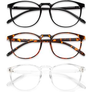Przene 3 Pack Blue Light Blocking Glasses Women/Men, Retro Round Computer Glasses Anti Eye Strain/UV/Glare, Gaming Glasses. (Black/Crystal/Amber)