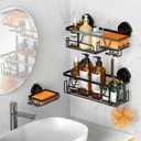 KEGII Shower Caddy Suction Cup – Removable Suction Bathroom Organizers Shelf with Soap Holder, Razor Holder & Hooks, Rustproof Shower Storage for Renters, No Drilling Black Bathroom Storage Basket, 4.7 inches x 11.5 inches x 3.6 inches