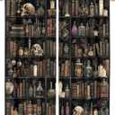 Gothic Library Book Blackout Curtains, Retro Bookshelf Skull Floral Candles Home Decor Rod Pocket Window Drapes for Living Room Bedroom- 2 Panels 45" L x 42" W