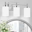 3-Light Brushed Nickel Bathroom Light Fixtures Over Mirror, Rustproof Brushed Nickel Vanity Light, Modern Bathroom Vanity Lights with Milky White Glass Shades, Wall Sconces for Bathroom Lighting