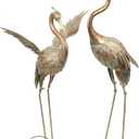 TERESA'S COLLECTIONS Garden Decor, Set of 2 Cranes Garden Decor, 33-39", Elegant Cranes with Golden Painting, Waterproof Metal Garden Statue, Herons Gifts Birthday Gifts for Women Mom