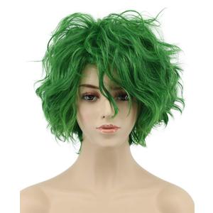 VGbeaty Women and Men Fluffy Short Curly Green Wig Halloween Cosplay Anime Costume Wig (2 Piece Set)