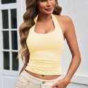 Womens Tank Tops Sexy Halter Neck Going Out Tops Summer 2026 Trendy Backless Workout Shirts Sleeveless Y2k Clothes (Yellow, M)