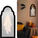 2025 Halloween Ghost Mirror with Wood Flame  Hologram Ghost Mirror, Spooky Halloween Decor for Indoor Spaces, Bedroom, Kitchen, and Fireplace Decoration (15"L x 6.9"W, Black)