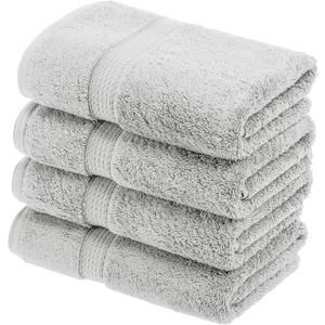 SUPERIOR Egyptian Cotton Pile Hand Towel Set of 4, Ultra Soft Luxury Towels, Thick Plush Essentials, Absorbent Heavyweight, Guest Bath, Hotel, Spa, Home Bathroom, Shower Basics, Silver, Hand Towel 4-Pack