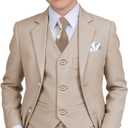 Boys' Suit Kids Formal Tuxedo Suits Set for Boys 6 Piece Dress Clothes Easter Wedding Outfit with Tie Pocket Square (Beige), 12Y